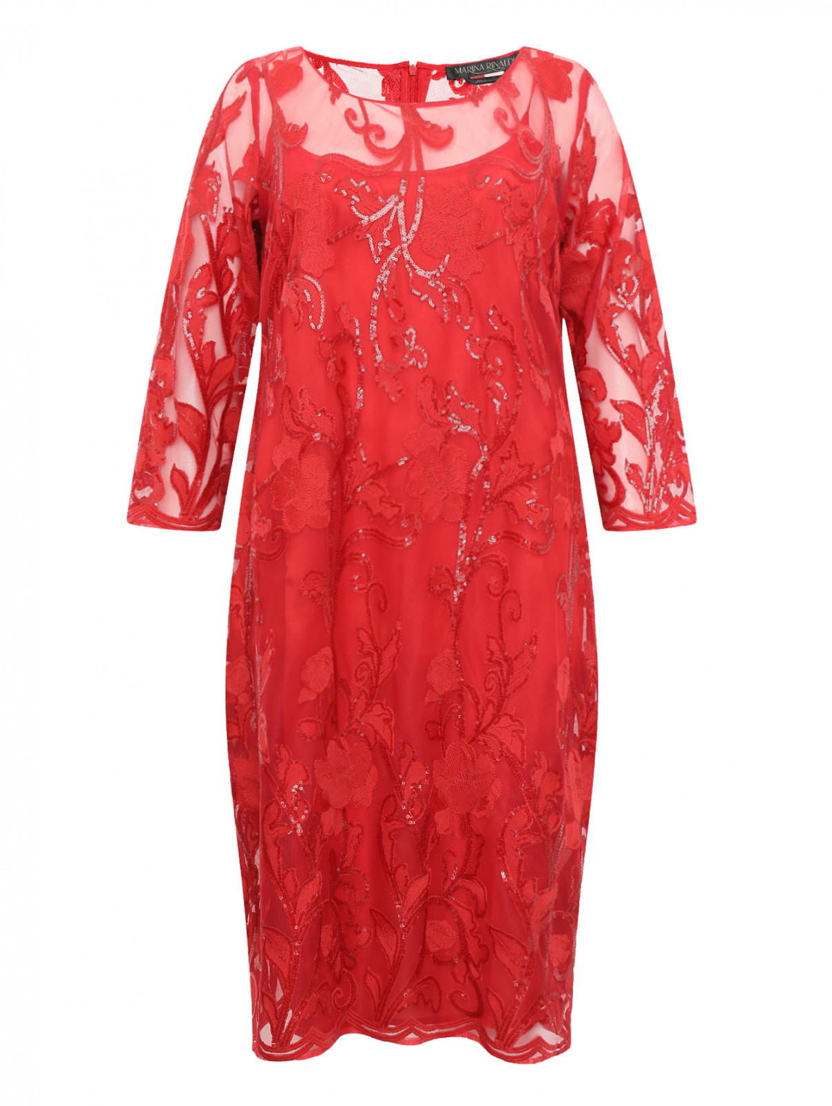 Платье с узором декорированное пайетками Marina Rinaldi  –  Общий вид  – Цвет:  Красный