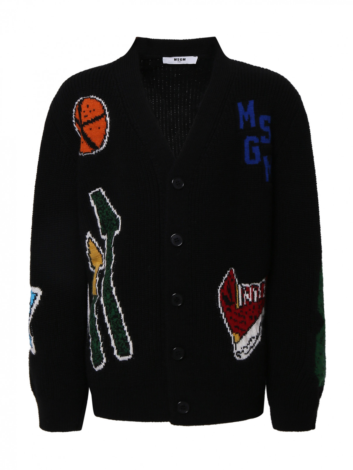 Кардиган из шерсти прямого кроя MSGM  –  Общий вид  – Цвет:  Черный