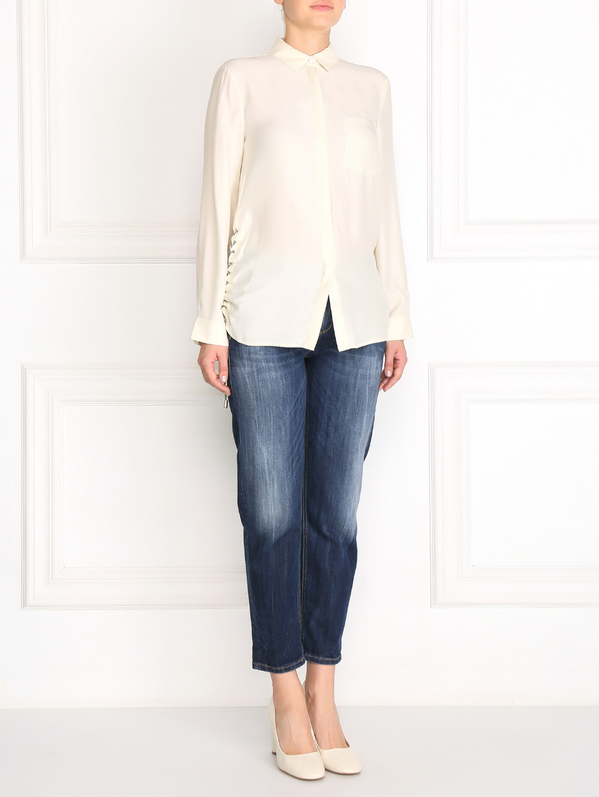 Блуза из шелка с декором Max&Co  –  Модель Общий вид  – Цвет:  Белый