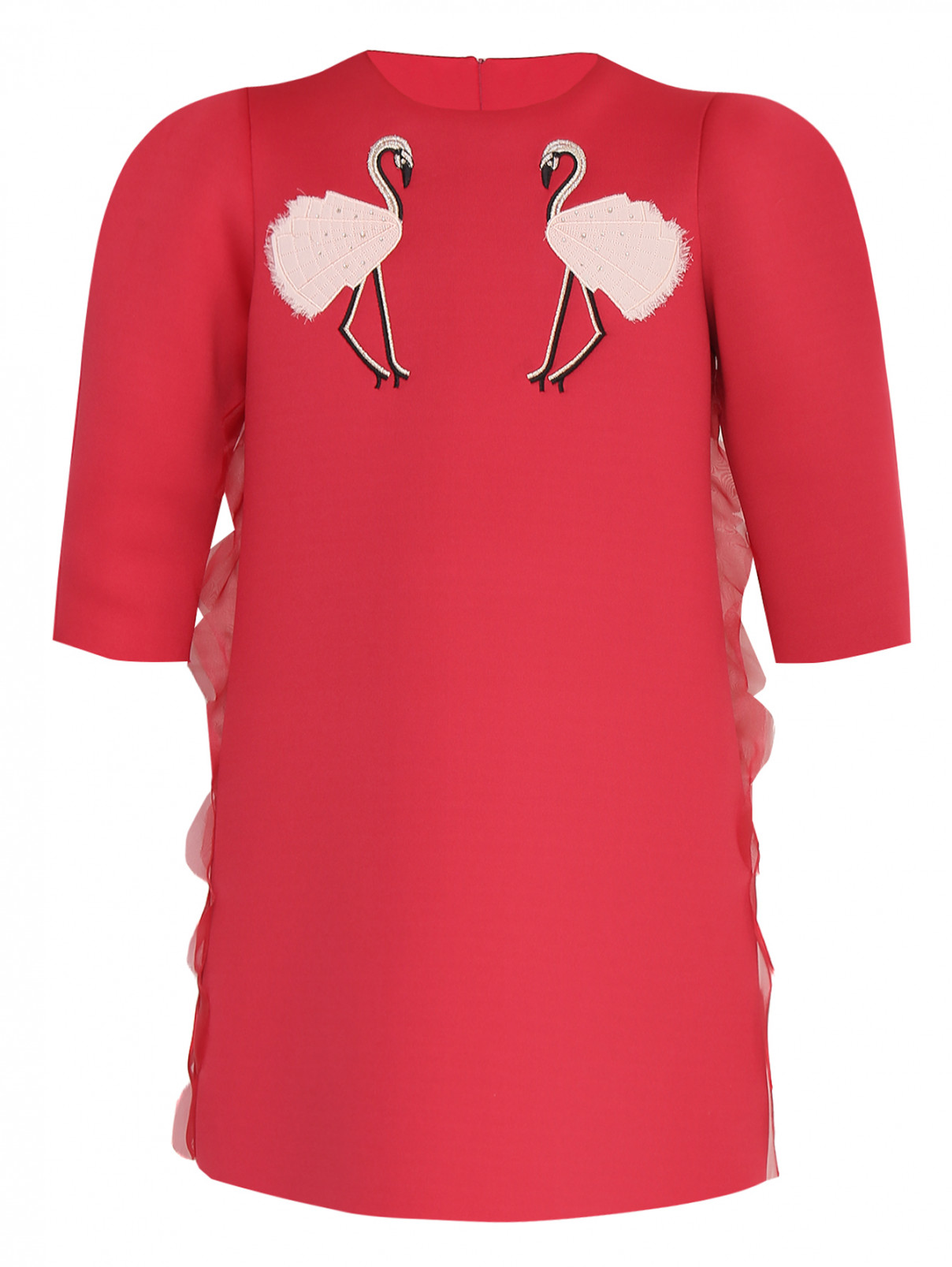 Платье из неопрена с аппликацией Elisabetta Franchi  –  Общий вид  – Цвет:  Розовый