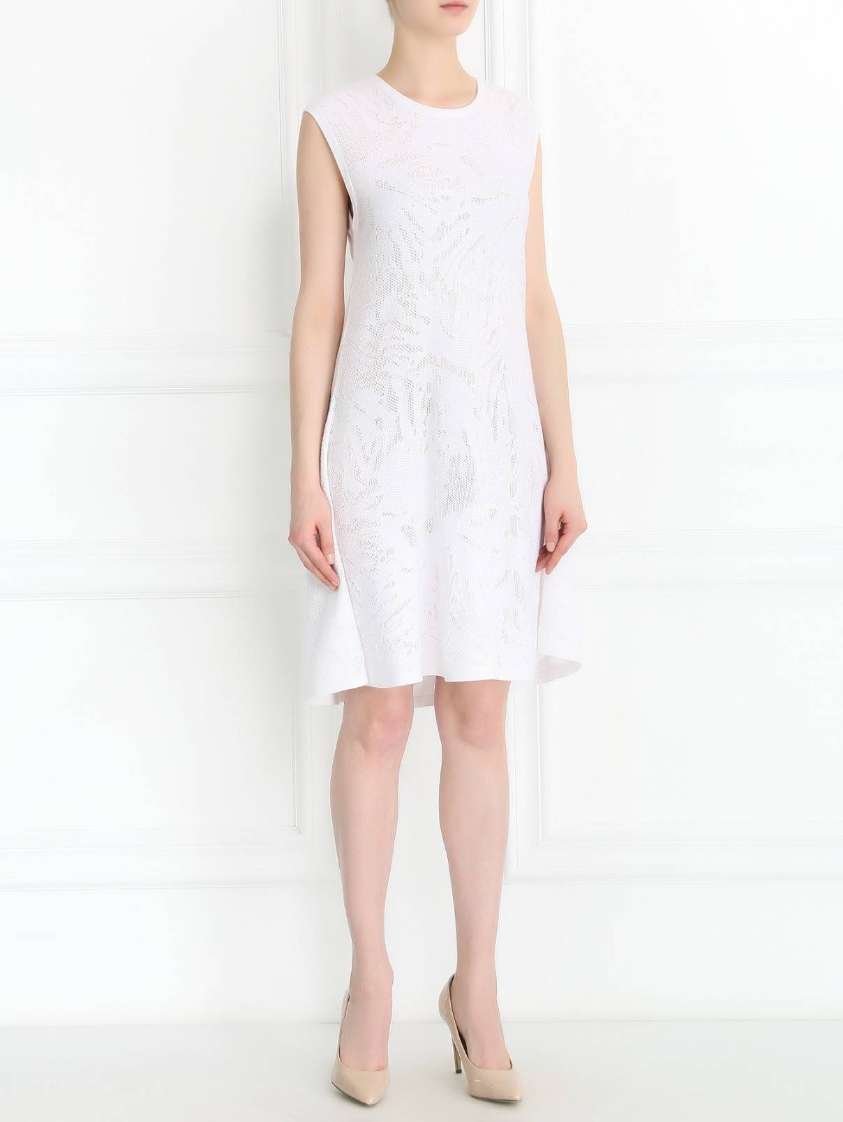Платье из хлопка без рукавов Armani Jeans  –  Модель Общий вид  – Цвет:  Белый