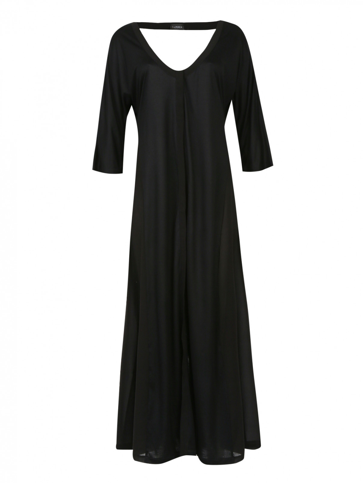 Трикотажный халат с вырезом La Perla  –  Общий вид  – Цвет:  Черный