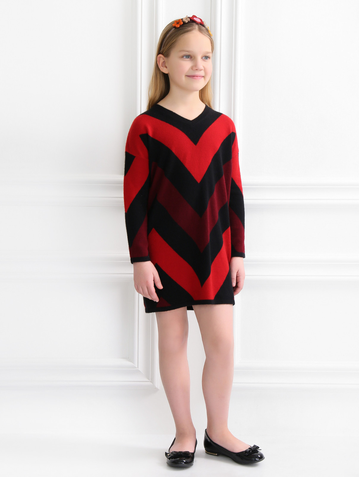 Платье из кашемира свободного кроя Burberry  –  Модель Общий вид  – Цвет:  Красный