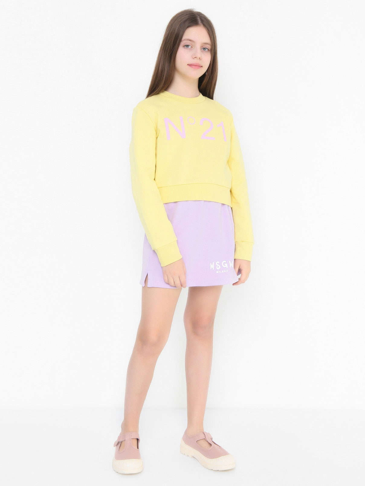 Трикотажная юбка на резинке MSGM  –  МодельОбщийВид  – Цвет:  Фиолетовый