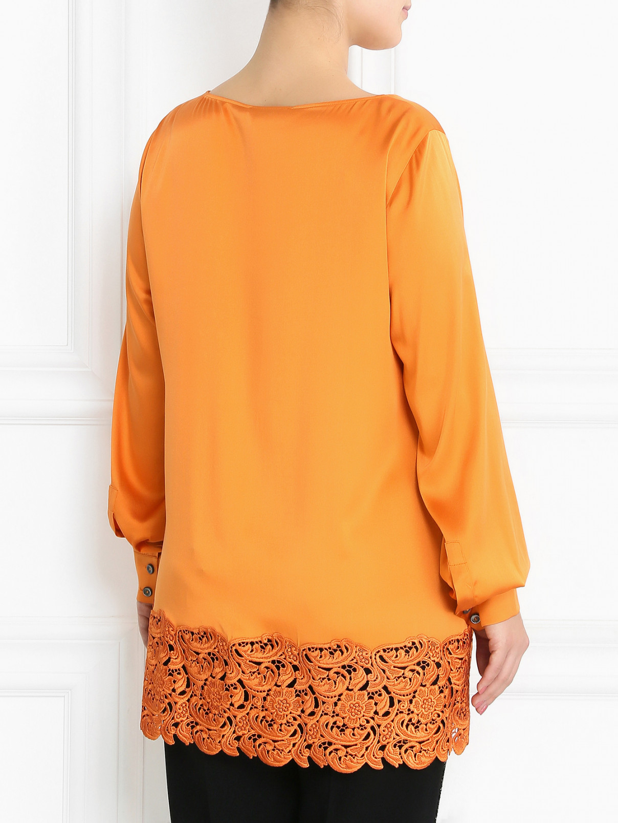 Удлиненная блуза из шелка с кружевной отделкой Marina Rinaldi  –  Модель Верх-Низ1  – Цвет:  Оранжевый