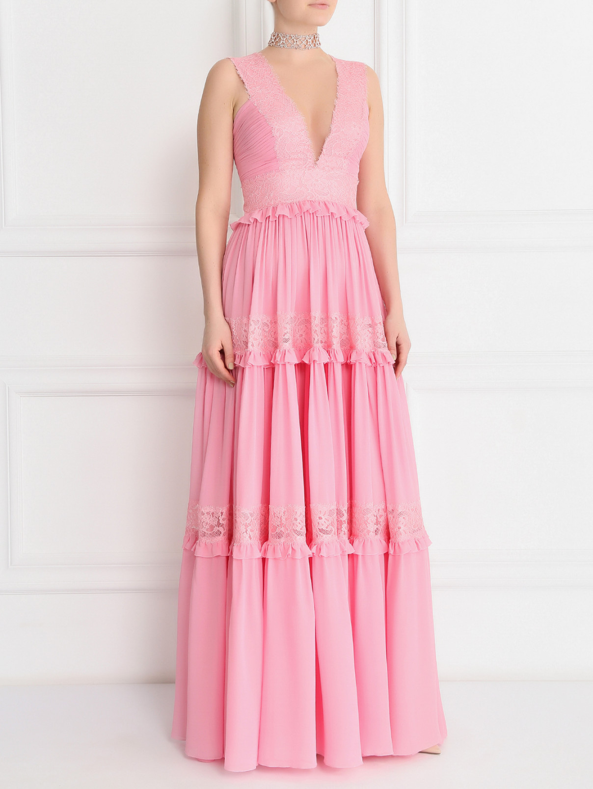 Платье-макси с кружевной отделкой Zuhair Murad  –  Модель Общий вид  – Цвет:  Розовый