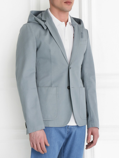 Пиджак однобортный из хлопка с отстегивающимся капюшоном - Модель Верх-Низ