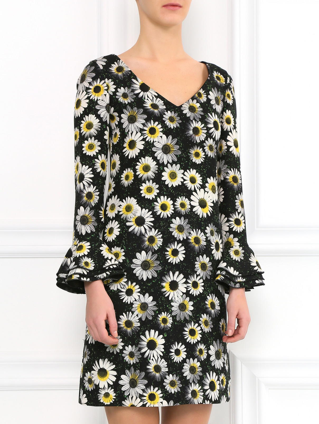 Платье-мини с цветочным узором Moschino Cheap&Chic  –  Модель Верх-Низ  – Цвет:  Черный