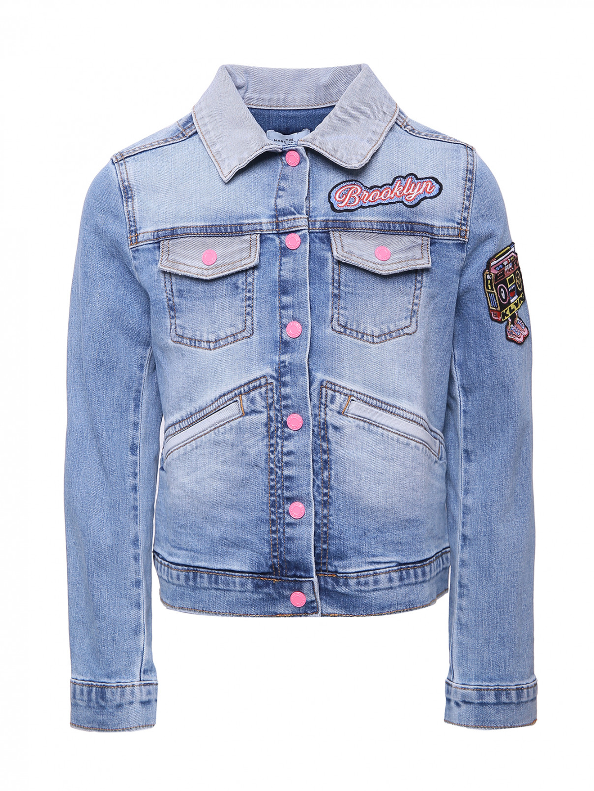 Джинсовая куртка с нашивками Little Marc Jacobs  –  Общий вид  – Цвет:  Синий