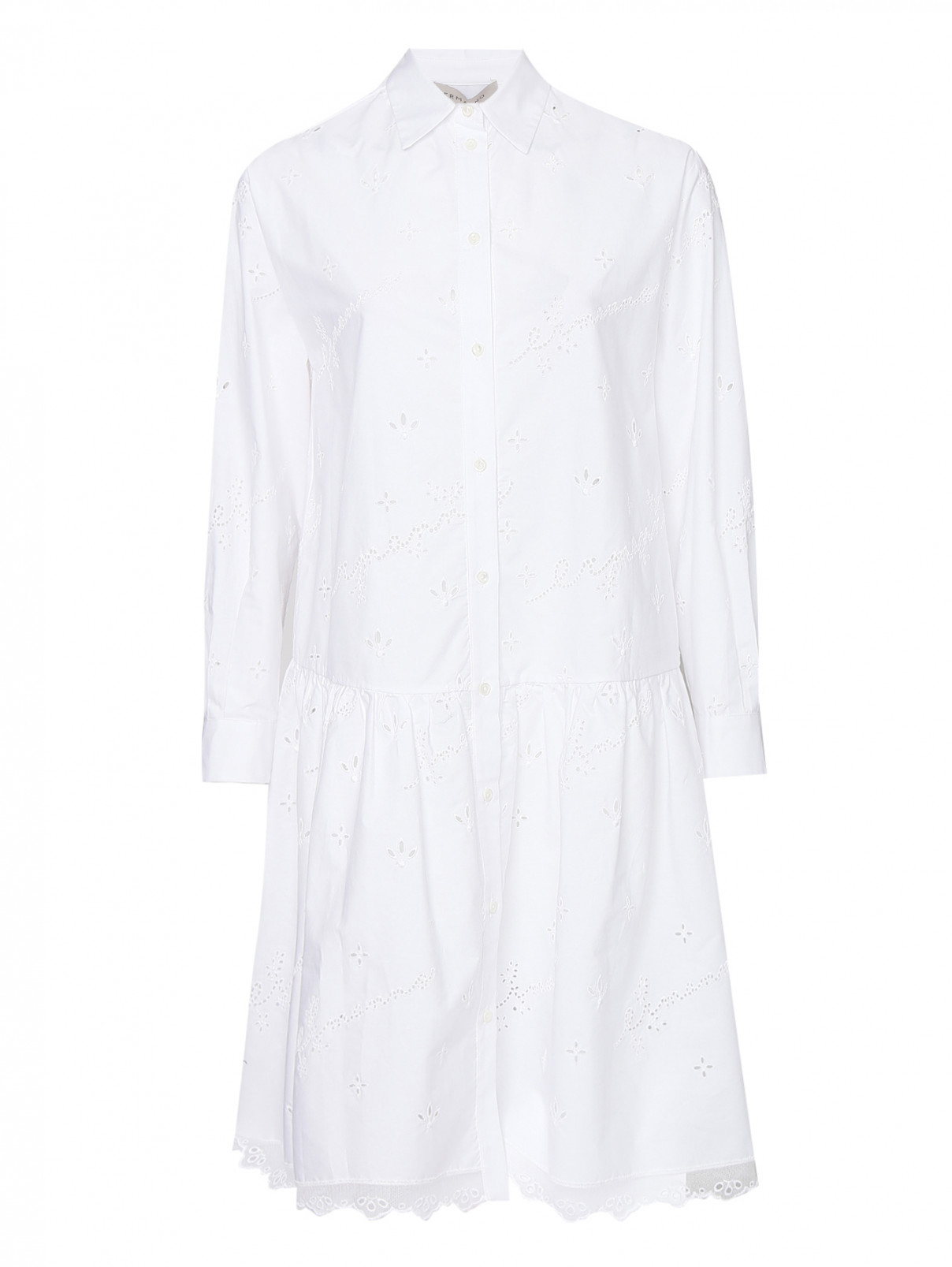 Платье-миди из хлопка с вышивкой Ermanno Firenze  –  Общий вид  – Цвет:  Белый
