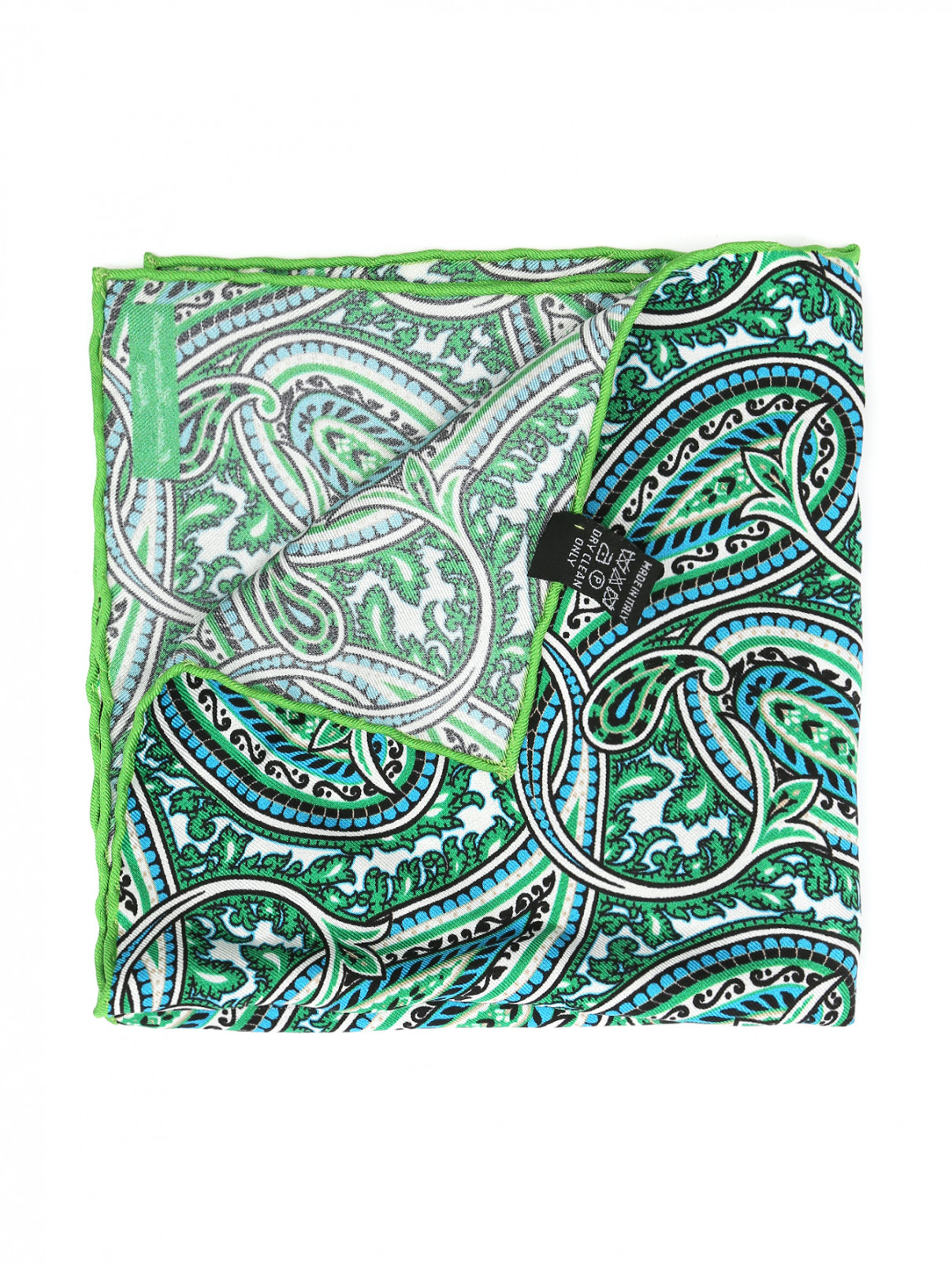 Платок из шелка с узором "пейсли" Maria Santangelo  –  Общий вид  – Цвет:  Зеленый