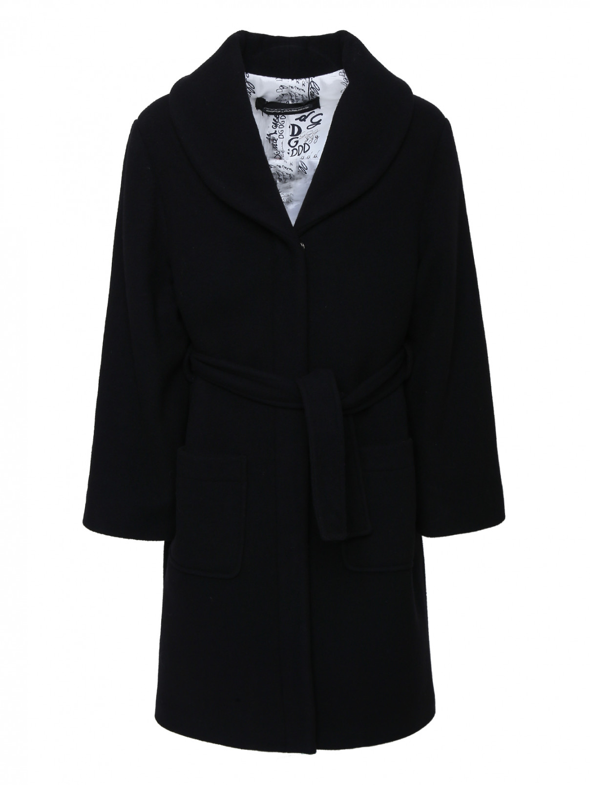 Однотонное пальто с накладными карманами Dolce & Gabbana  –  Общий вид  – Цвет:  Черный