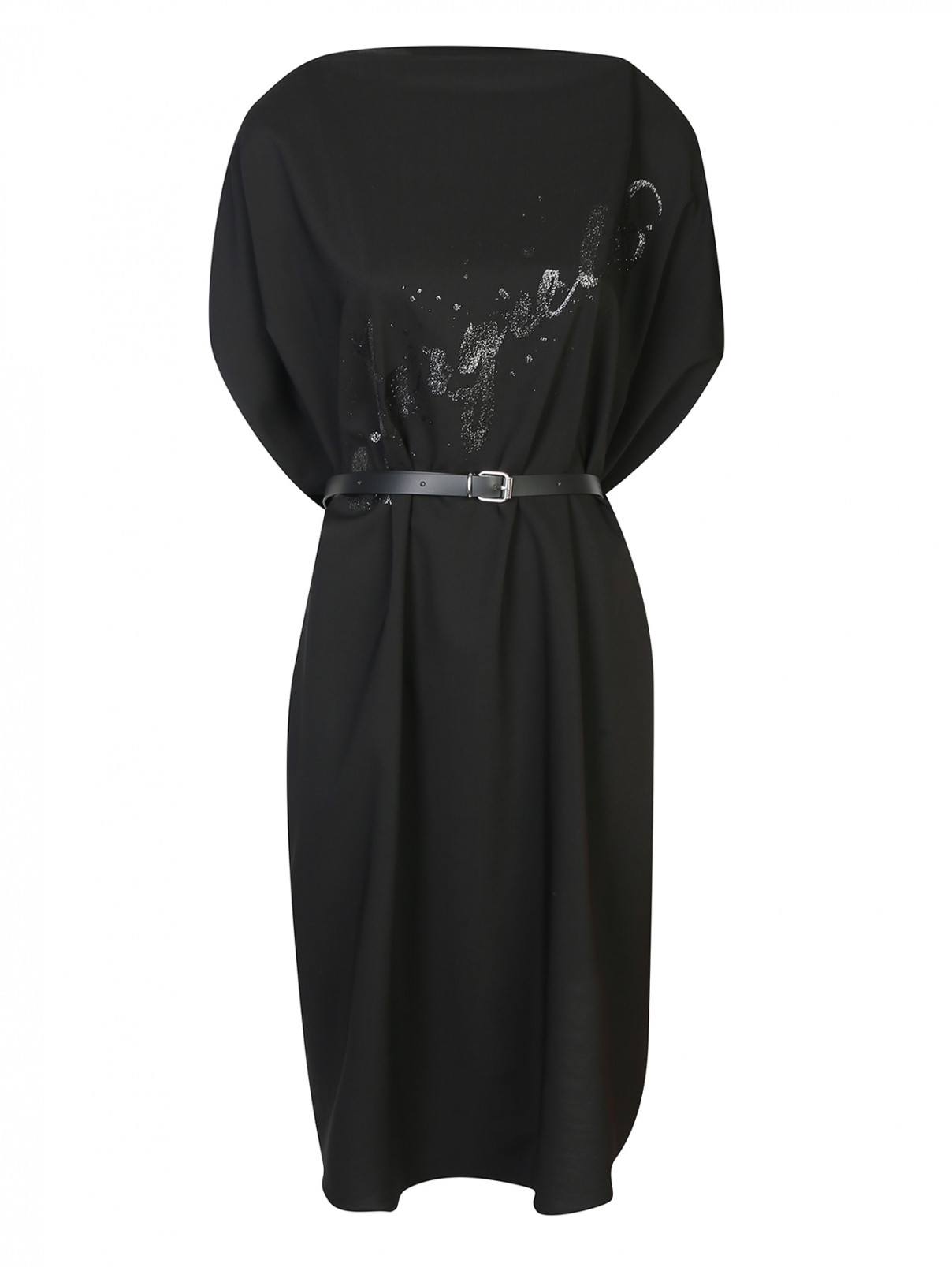 Платье из шерсти свободного кроя с принтом MM6  –  Общий вид  – Цвет:  Черный