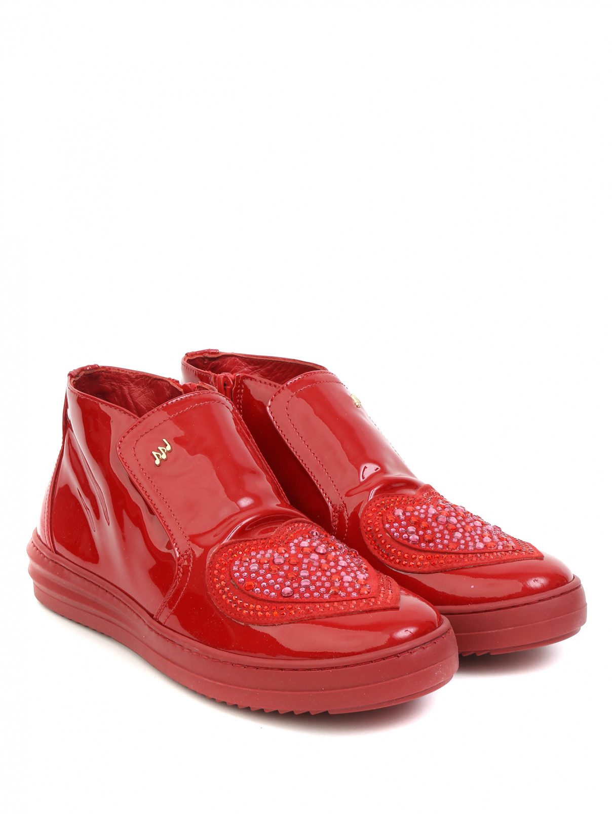 Ботинки из лаковой кожи с декором из страз MiMiSol  –  Общий вид  – Цвет:  Красный