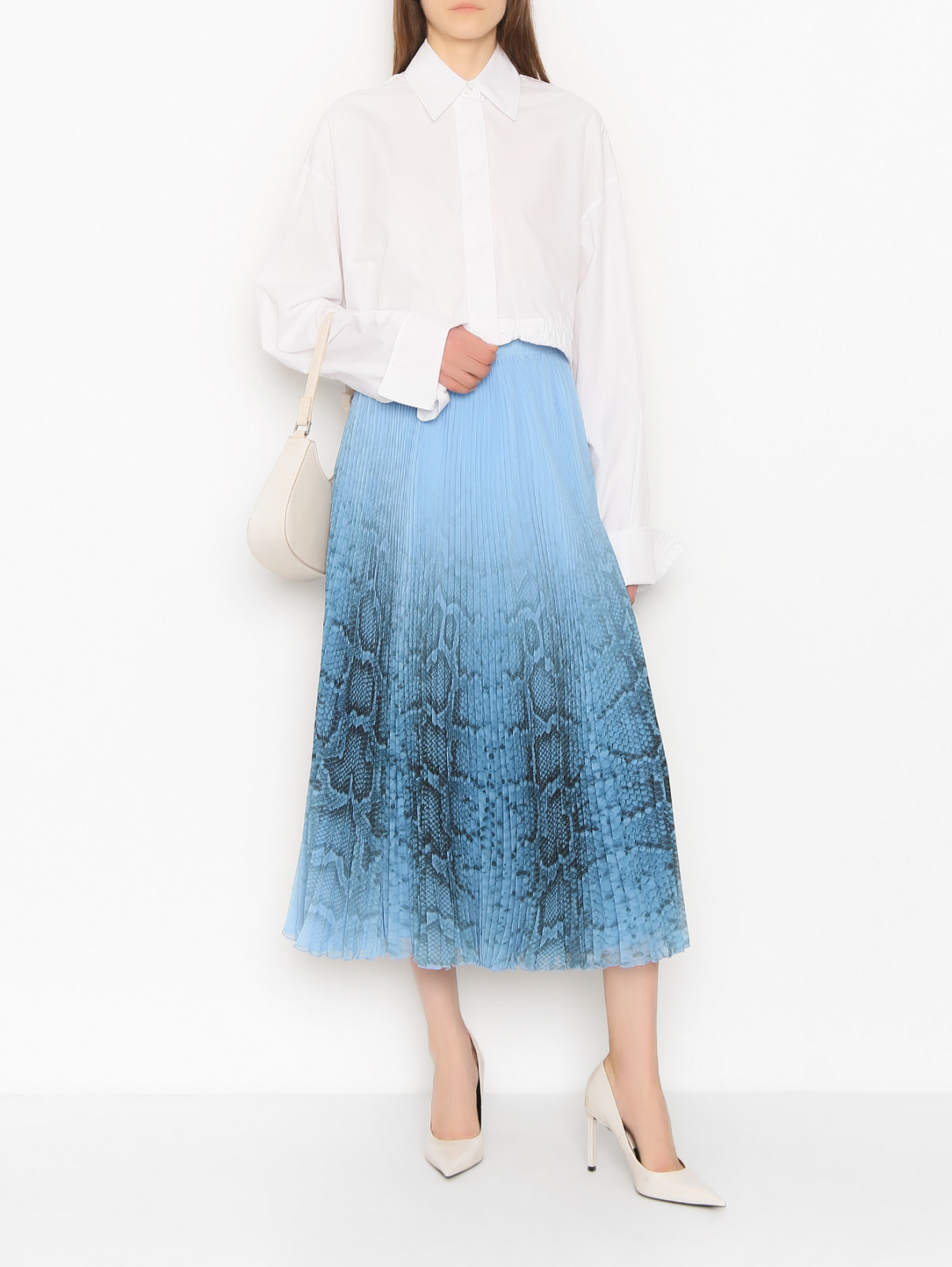 Юбка плиссе с узором Ermanno Scervino  –  МодельОбщийВид  – Цвет:  Синий