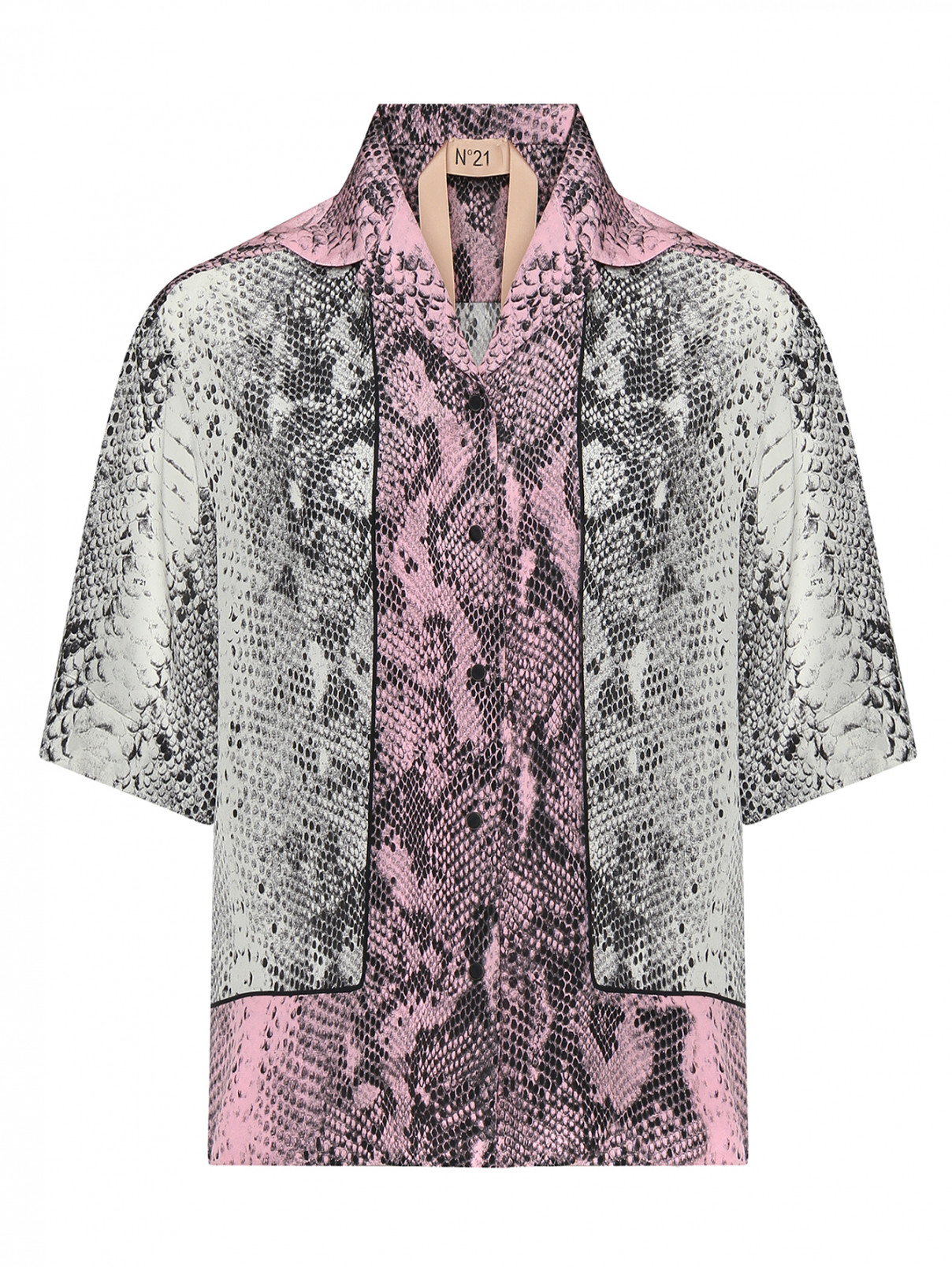 Блуза шелковая с животным узором N21  –  Общий вид  – Цвет:  Узор