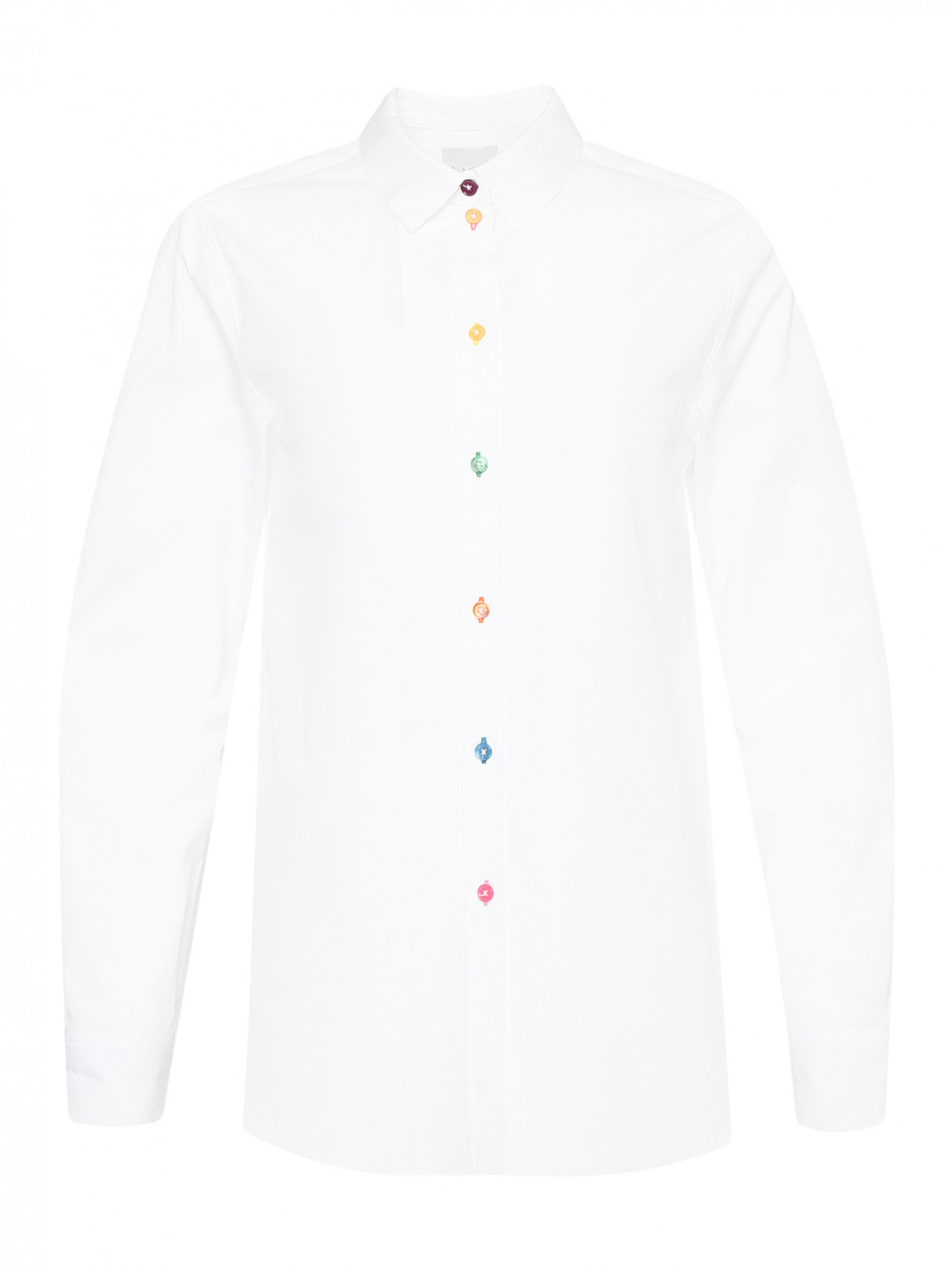 Рубашка из хлопка с контрастными пуговицами Paul Smith  –  Общий вид  – Цвет:  Белый