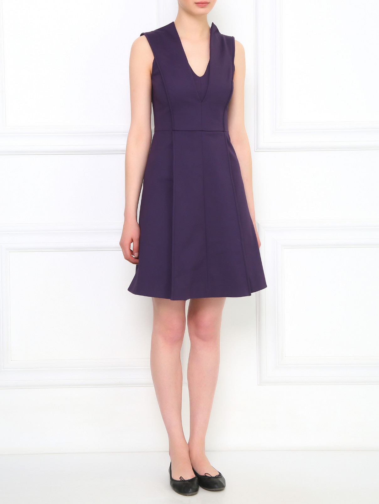 Платье-футляр с V-образным вырезом Sportmax  –  Модель Общий вид  – Цвет:  Фиолетовый