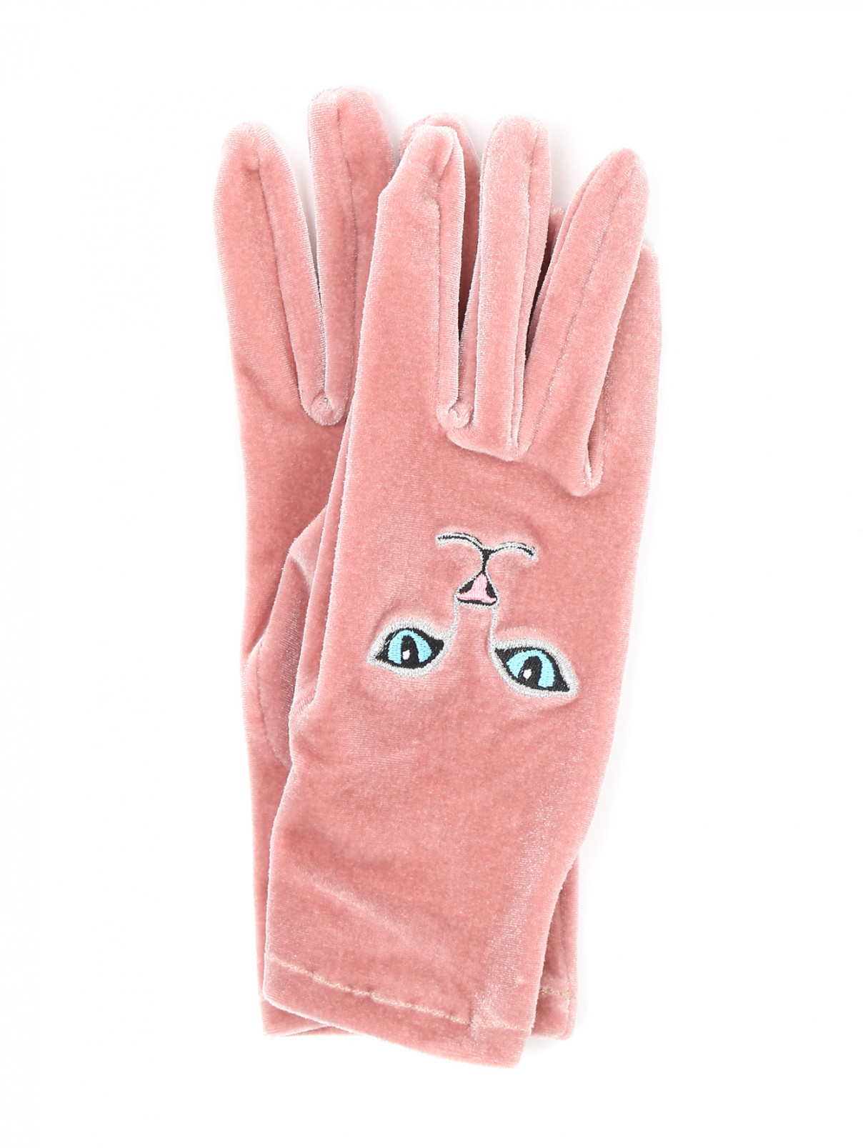 Перчатки из бархата с аппликацией Vivetta  –  Общий вид  – Цвет:  Розовый