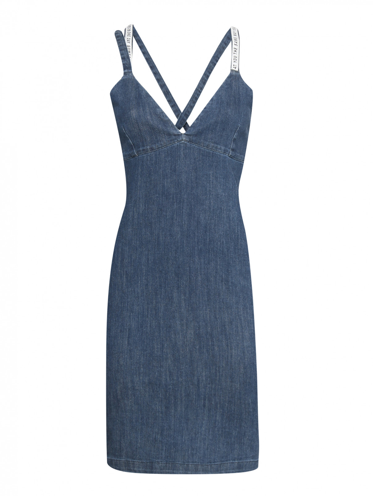 Платье из денима асимметричного кроя Frankie Morello  –  Общий вид  – Цвет:  Синий