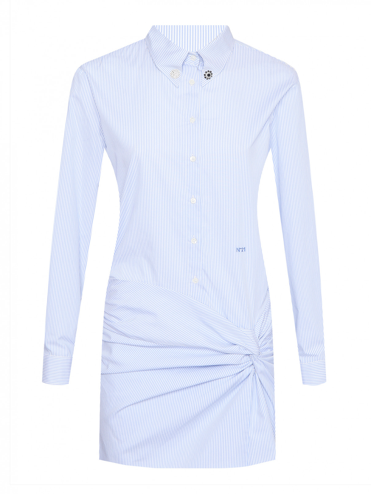 Платье-мини из хлопка с узором полоска N21  –  Общий вид  – Цвет:  Синий