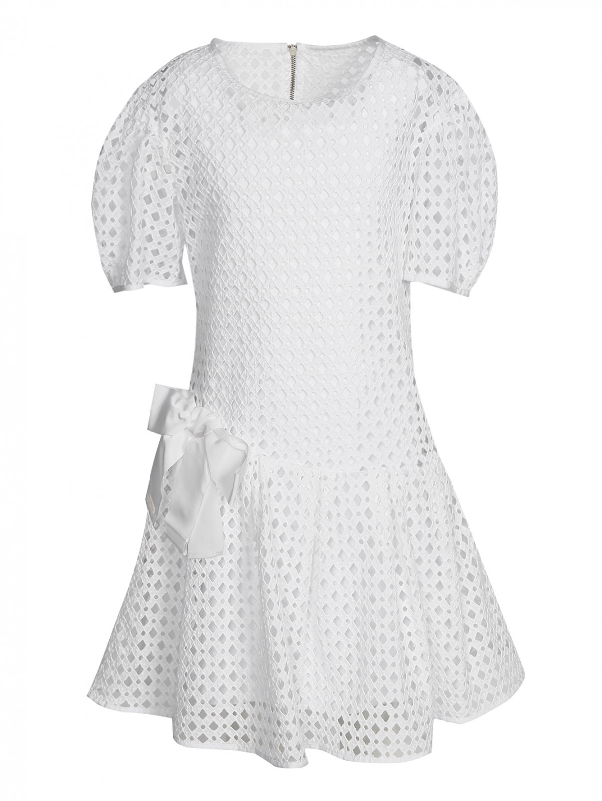 Платье из фактурного хлопка с бантиком MiMiSol  –  Общий вид  – Цвет:  Белый