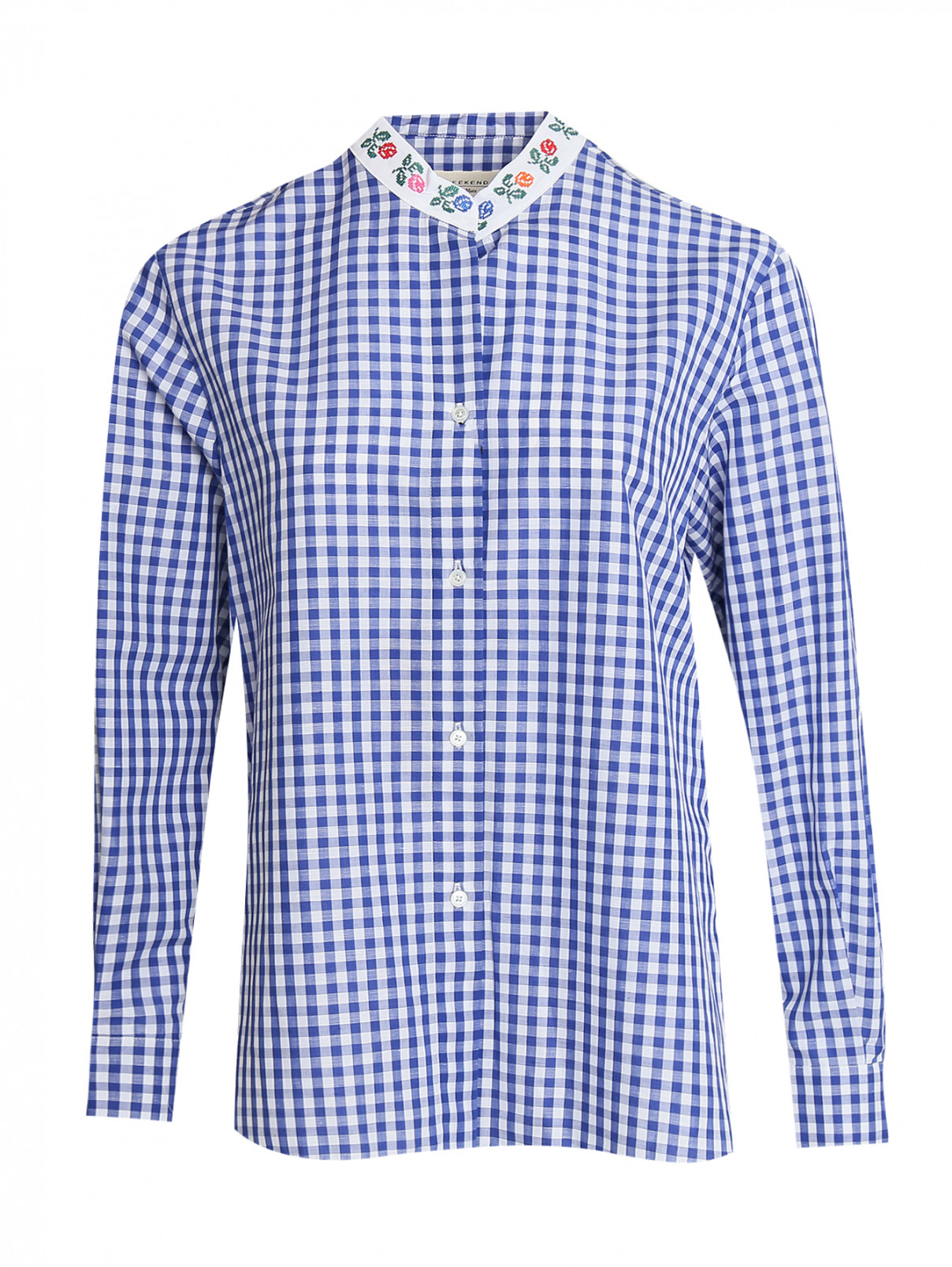 Рубашка в клетку из хлопка и льна Weekend Max Mara  –  Общий вид  – Цвет:  Синий