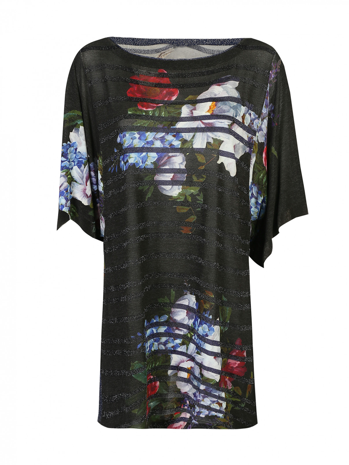 Футболка удлиненная, из вискозы с узором Antonio Marras  –  Общий вид  – Цвет:  Черный
