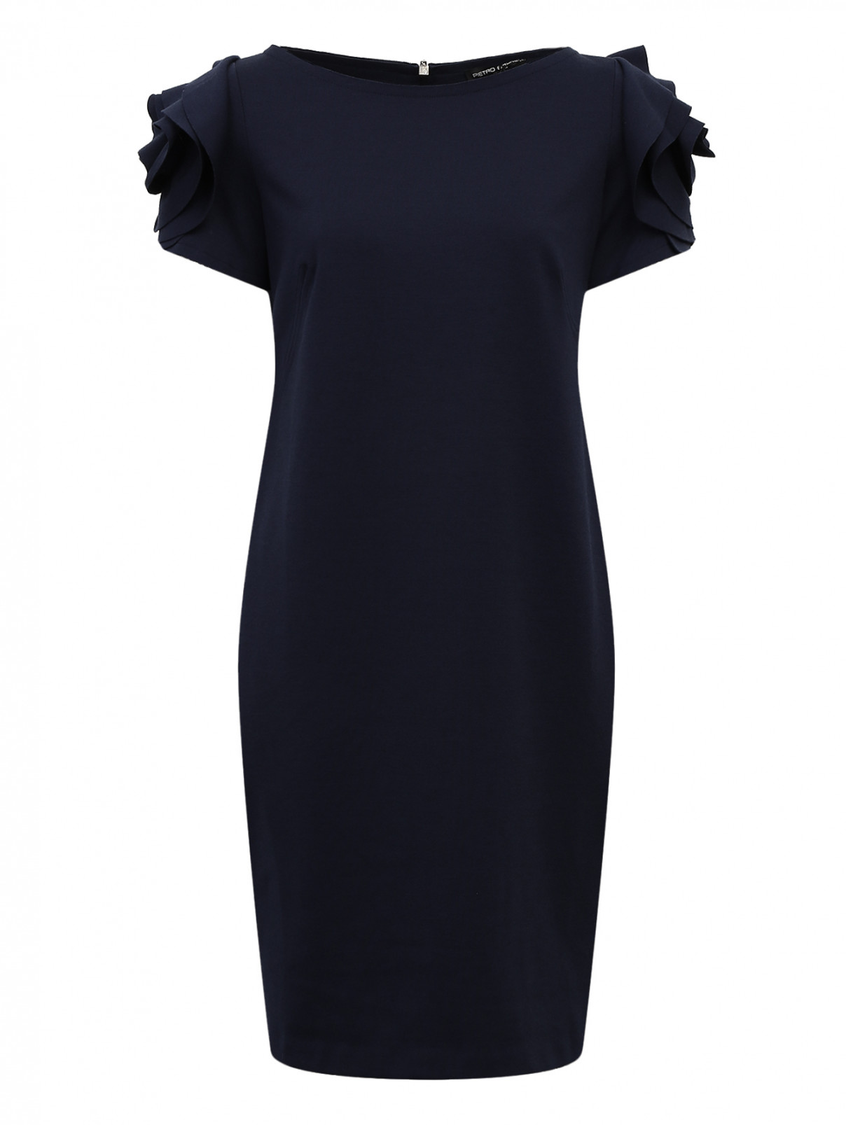 Платье-футляр с декорированными рукавами Pietro Brunelli  –  Общий вид  – Цвет:  Синий