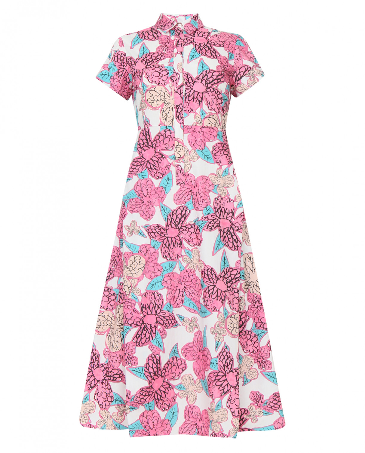 Платье-миди из хлопка с цветочным узором Max&Co  –  Общий вид  – Цвет:  Узор
