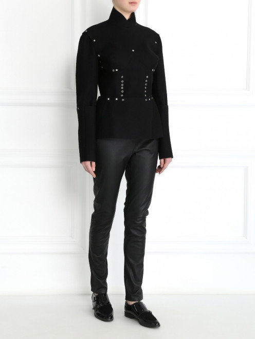 Топ из шерсти с отстегивающимися рукавами и баской Jean Paul Gaultier - Модель Общий вид