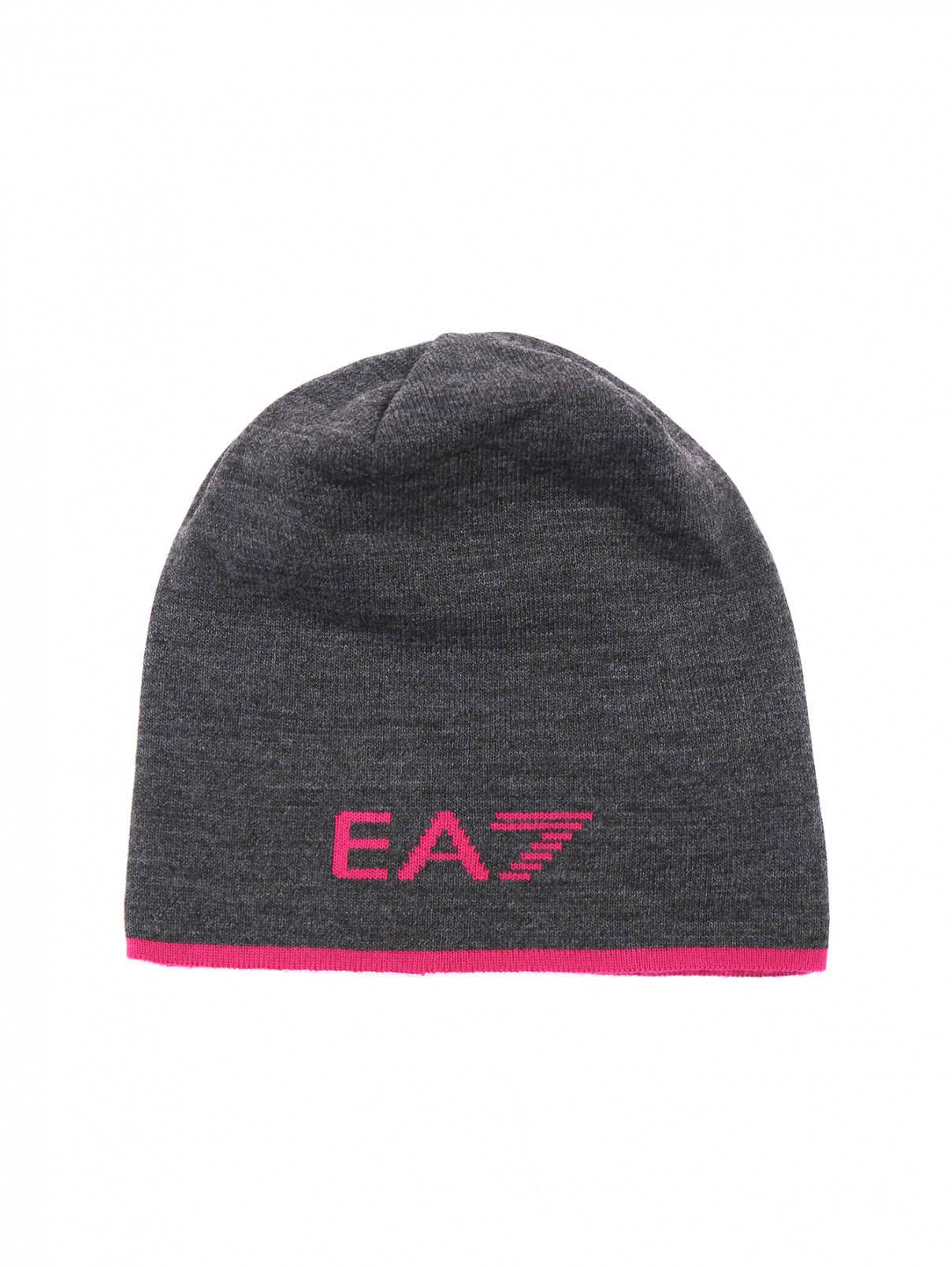 Шапка мелкой вязки с логотипом EA 7  –  Общий вид  – Цвет:  Серый