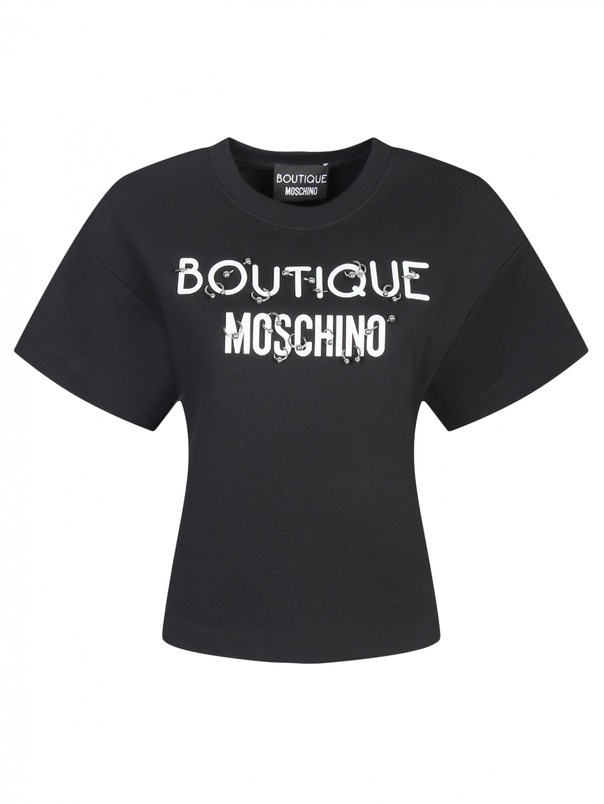 Укороченный свитшот из хлопка с принтом Moschino Boutique  –  Общий вид  – Цвет:  Черный