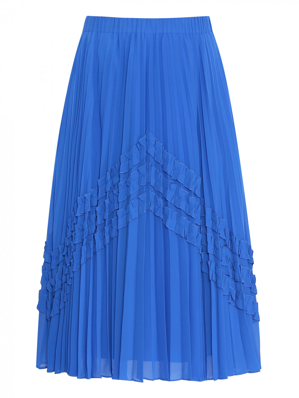 Плиссированная юбка-миди на резинке Marina Rinaldi  –  Общий вид  – Цвет:  Синий
