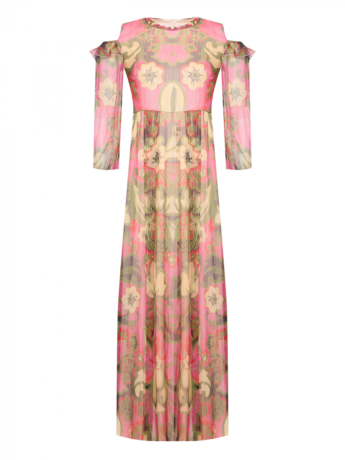 Платье-макси из шелка и цветочным узором Max&Co  –  Общий вид  – Цвет:  Розовый