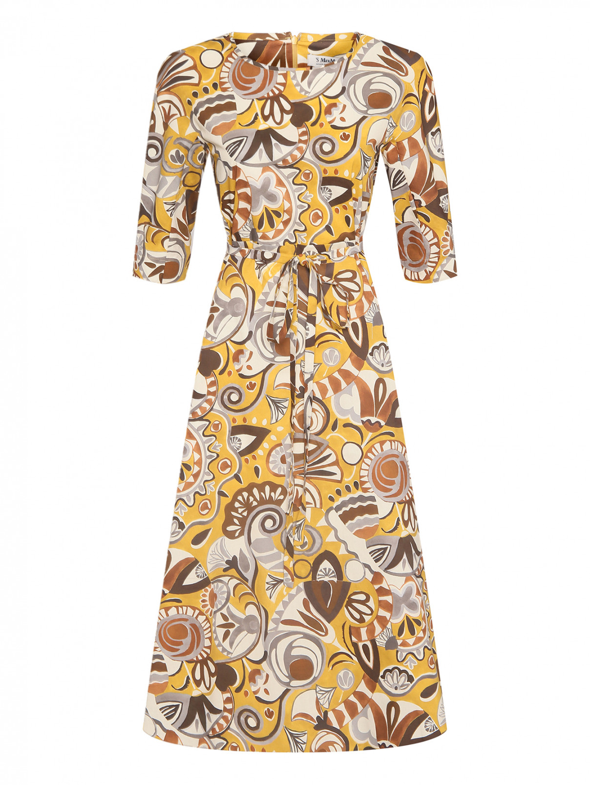 Платье-миди из хлопка с узором Max Mara  –  Общий вид  – Цвет:  Желтый
