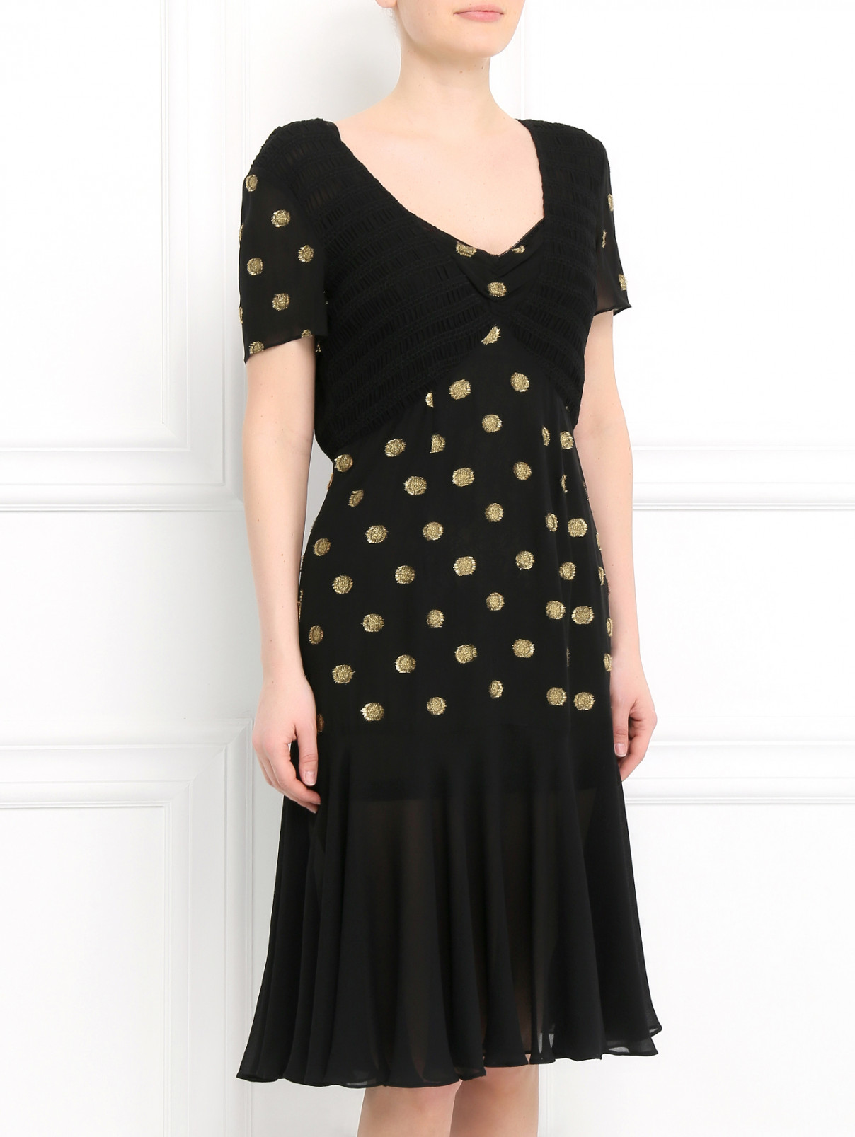 Платье из шелка с короткими рукавами Temperley London  –  Модель Верх-Низ  – Цвет:  Черный