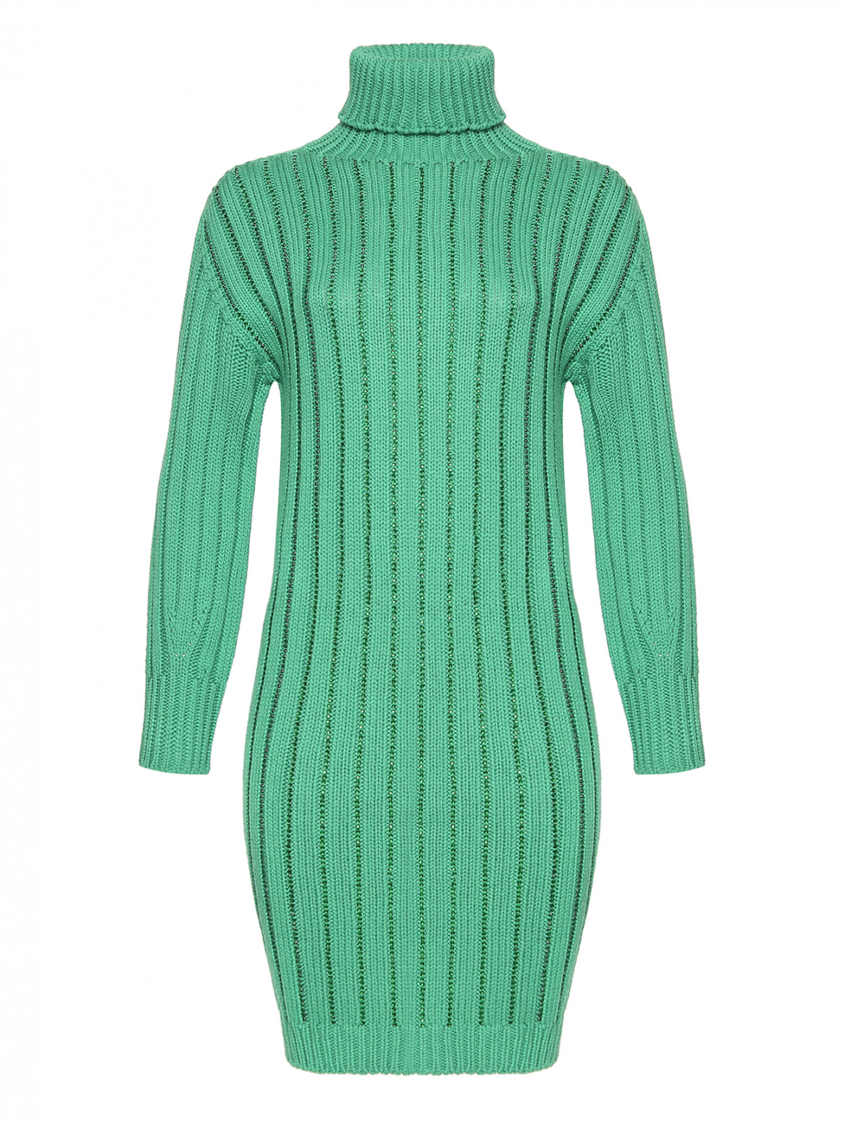 Платье из шерсти с декором Ermanno Firenze  –  Общий вид  – Цвет:  Зеленый