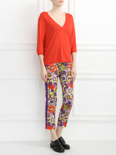 Узкие брюки с цветочным узором Alberta Ferretti - Модель Общий вид