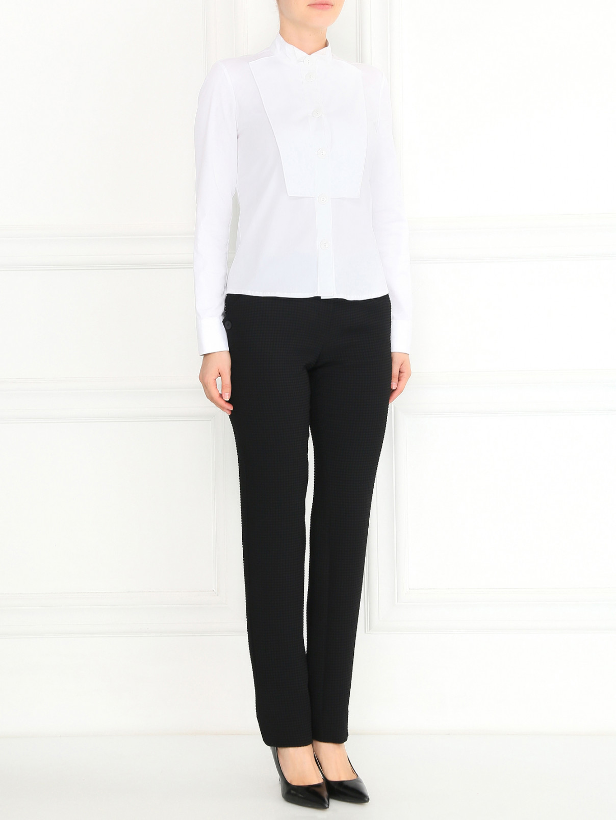 Прямые брюки из фактурной ткани Emporio Armani  –  Модель Общий вид  – Цвет:  Черный
