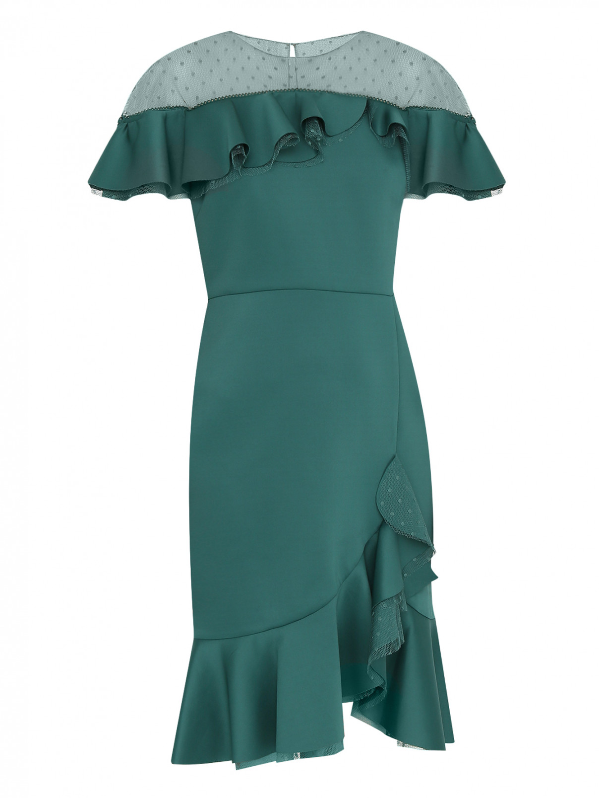 Платье-футляр с полупрозрачной вставкой Marchesa  –  Общий вид  – Цвет:  Зеленый