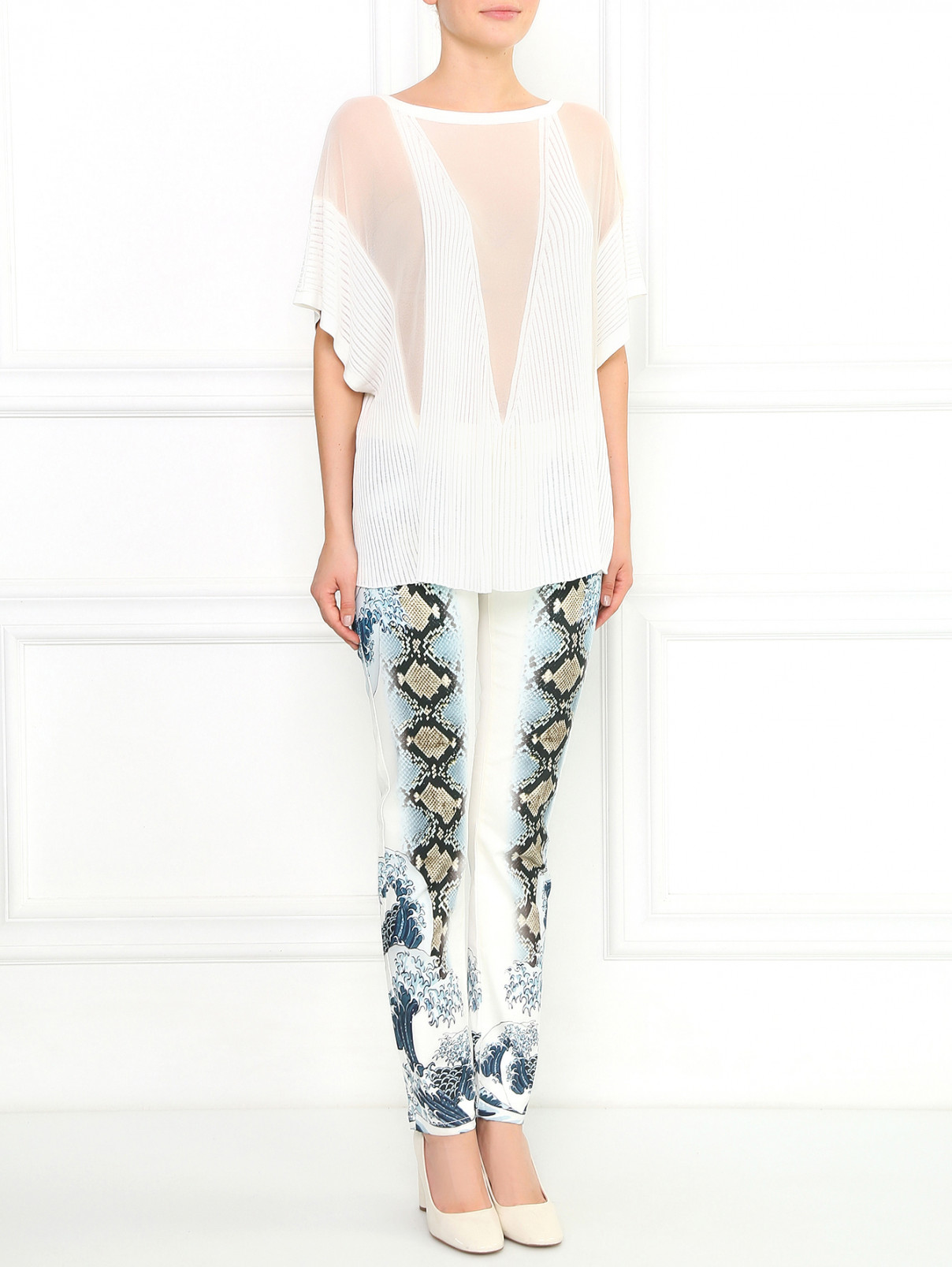 Узкие брюки из хлопка с принтом Just Cavalli  –  Модель Общий вид  – Цвет:  Белый