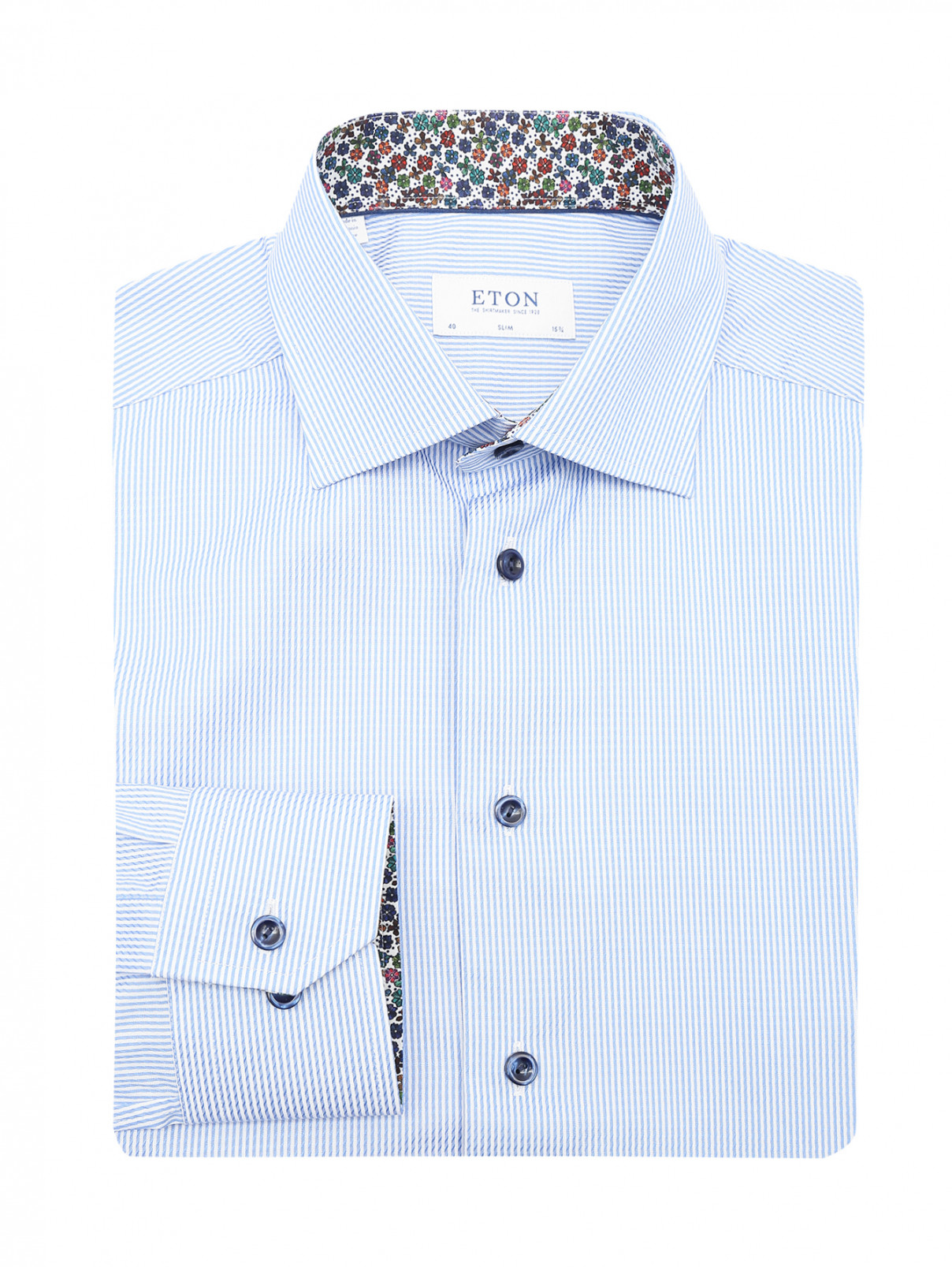 Рубашка из хлопка с узором "полоска" Eton  –  Общий вид  – Цвет:  Синий