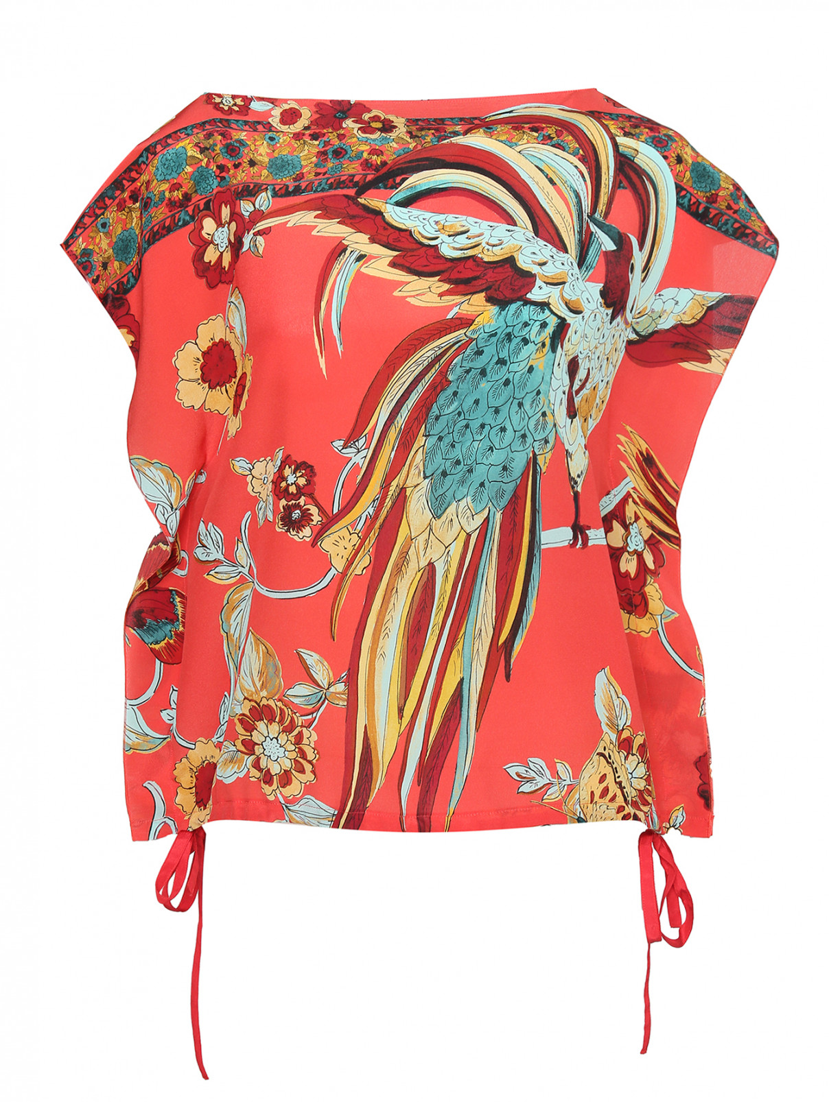 Блуза из шелка свободного кроя с узором Red Valentino  –  Общий вид  – Цвет:  Красный