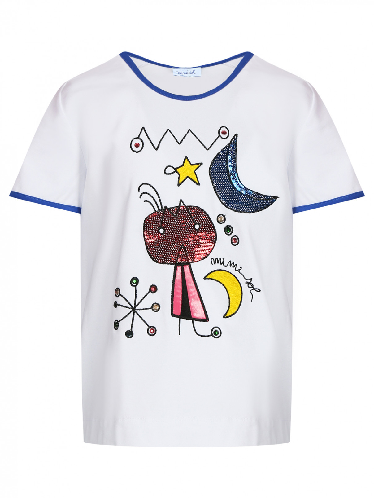 Хлопковая футболка с аппликацией MiMiSol  –  Общий вид  – Цвет:  Белый