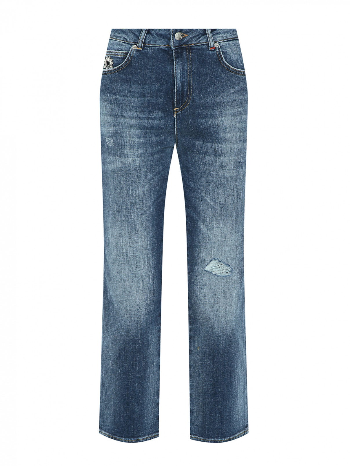 Укороченные джинсы из хлопка с декором Max&Co  –  Общий вид  – Цвет:  Синий