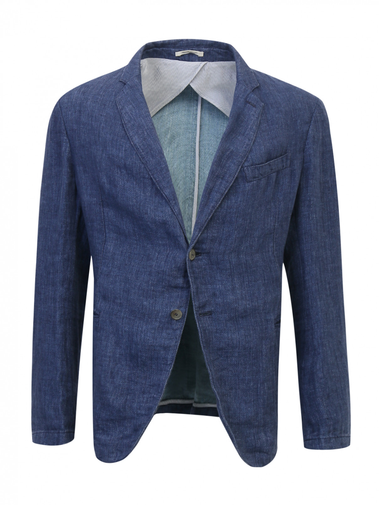 Пиджак однобортный из льна Armani Collezioni  –  Общий вид  – Цвет:  Синий