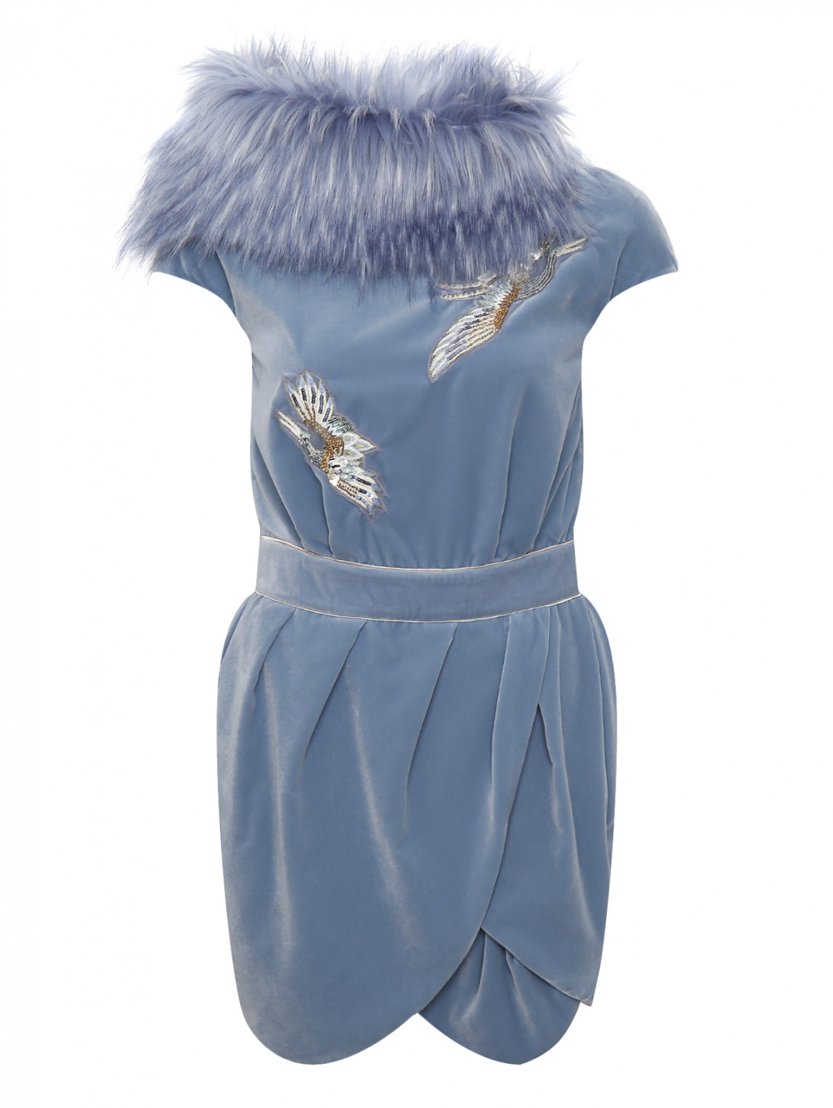 Платье-мини декорированное пайетками Elisabetta Franchi  –  Общий вид  – Цвет:  Синий