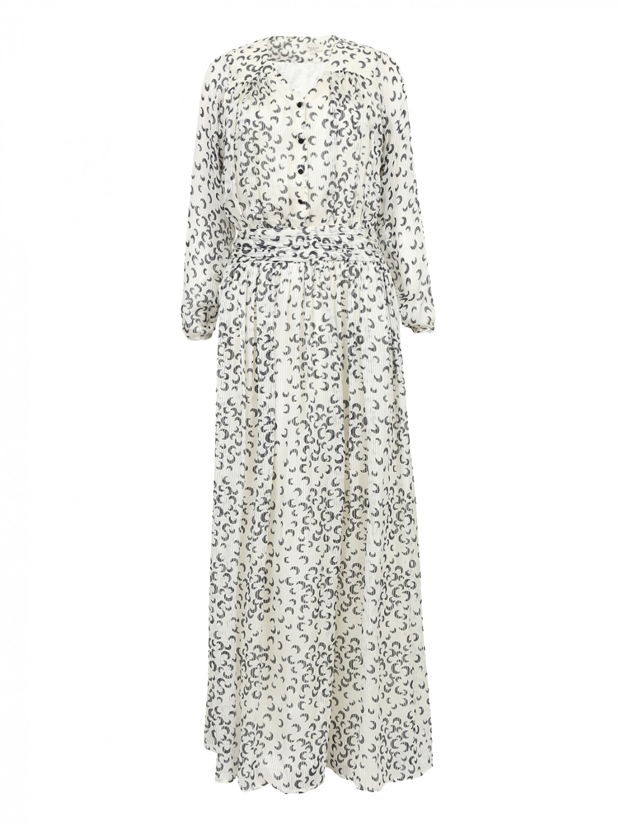 Платье-макси из шелка с узором Paul&Joe  –  Общий вид  – Цвет:  Белый