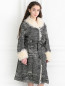 Пальто с узором декорированное искусственным мехом Roma e Toska  –  Модель Верх-Низ